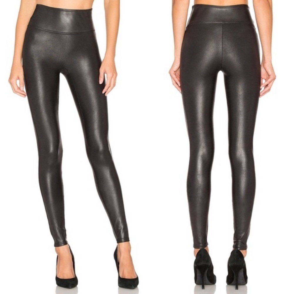 Spanx Women's Black High-Waisted faux leather Leggings size medium